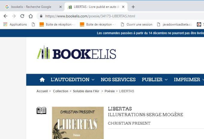 RECUEIL de poèmes de Christian PRESENT - Illustrations de Serge Mogère

Sur la joue de mes appétits de minuit.
Du plaisir à donner !
Du plaisir à recevoir !
Du plaisir à partager !
Donne-moi une vie !
Donne-moi un baiser d'adieu !
Garde-moi de mon visage altruiste !

Christian PRESENT

https://www.bookelis.com/poesie/34173-LIBERTAS.html