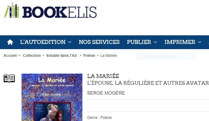 La vie du couple, côté féminin, est un recueil de poèmes au goût acidulé ... La Mariée n'est pas à la fête des épouse; elle est en proie au doute et, mainte fois la régulière reste sans emploi, voire coite devant tant d'avatars d'elle-même !
https://www.bookelis.com/poesie/34372-La-Mariee.html
